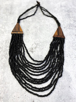 Multi Layer Bead Necklace: Black