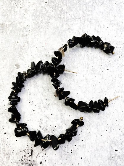 Hoop Earrings: Black Stone