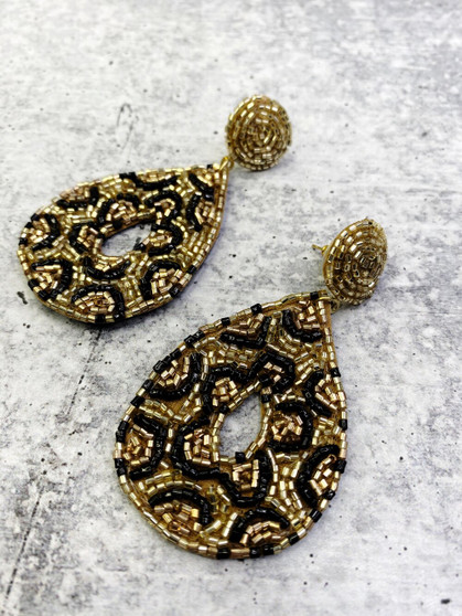 Teardrop Earrings: Leopard Bead