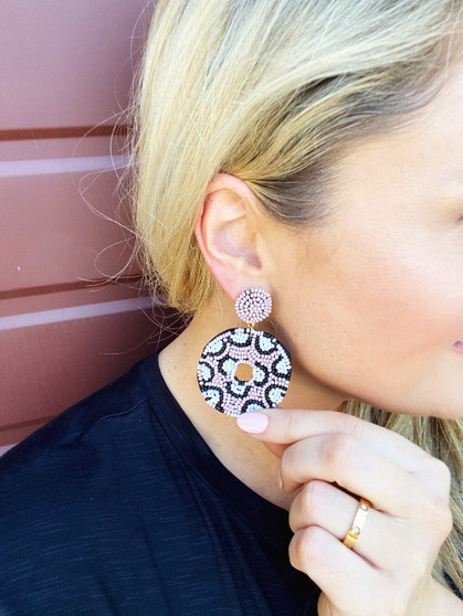 Leopard Pink Bead Earrings