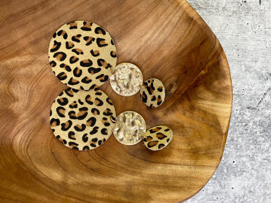 Leather and Metal Earrings: Leopard