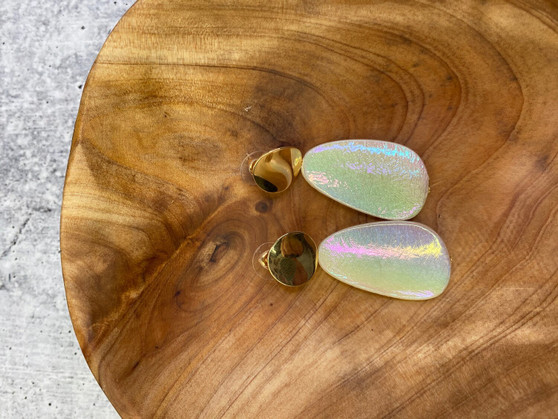 Drop Earring: Gold and Iridescent