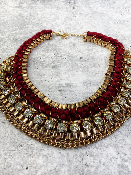 Statement Necklace: Maroon Rhinestone