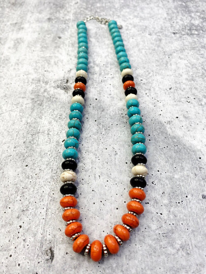 Turquoise and Coral Round Bead Necklace