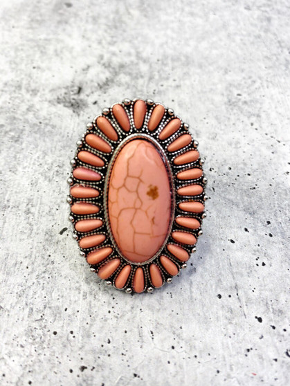Adjustable Ring: Large Coral Stone