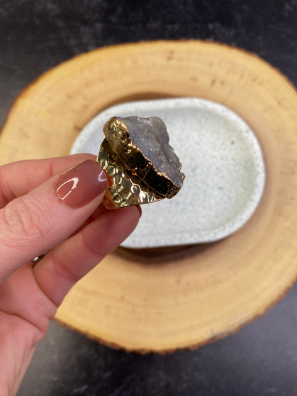 Grey and Gold Druzzy Statement Ring