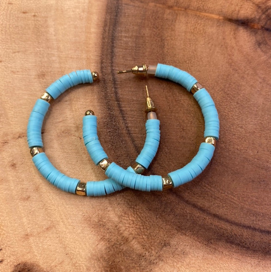 Turquoise Disc Bead and Gold Earring 