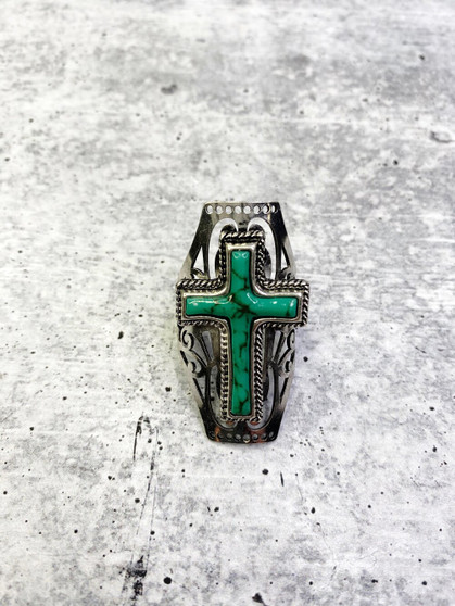 Turquoise and Silver Cross Ring