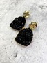Gold and Druzy Stone Earrings: Black