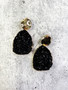 Gold and Druzy Stone Earrings: Black