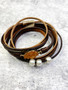 Magnetic Wrap Bracelet: Pearl, Druzy Stone, Leather Brown