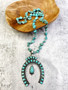 Long Rough Stone Turquoise Horseshoe Pendant Necklace