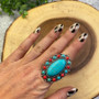 Turquoise and Red Stone Ring