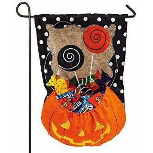 Burlap Halloween Treat Garden Flag Burlap Halloween Treat Garden Flag