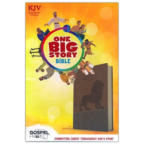 King James Version One Big Story Bible Soft Leather, Brown with Lion design