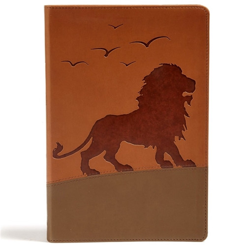 King James Version One Big Story Bible Soft Leather, Brown with Lion design