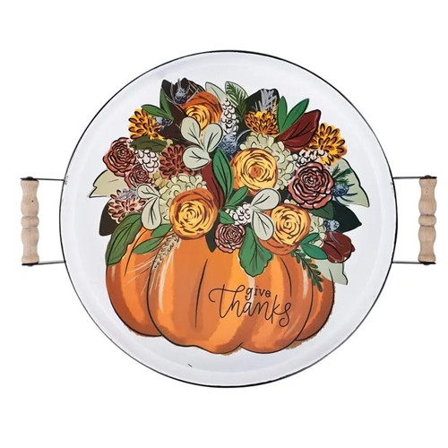 Give Thanks Floral Pumpkin Tray