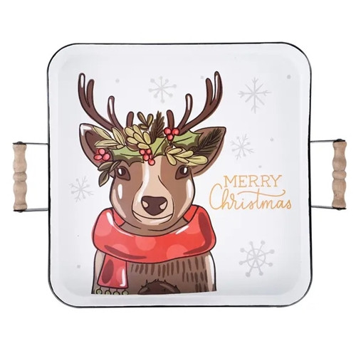 Merry Christmas Reindeer Enamel Tray Merry Christmas Reindeer Enamel Tray