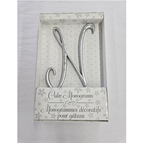 Initial N Large Silver Rhinestone Monogram