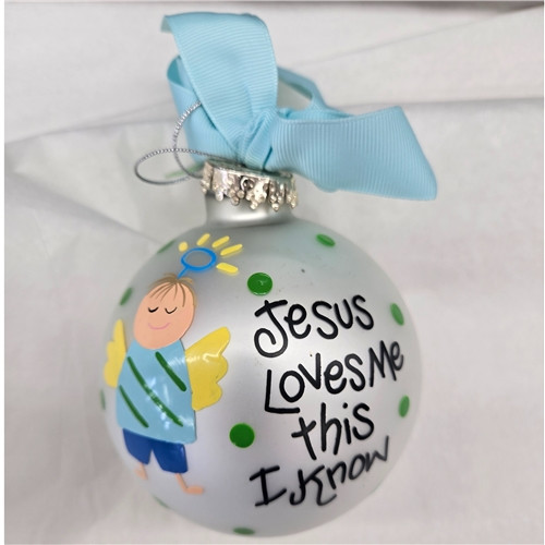 Jesus Loves- Boy Glass Ornament