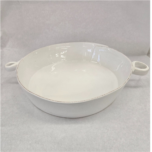 White Handled Round Baker by Vietri