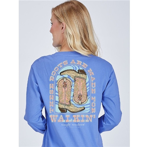 Boots Are Made For Walkin' Blue Long Sleeve Tee by Simply Southern Boots Are Made For Walkin' Blue Long Sleeve Tee by Simply Southern