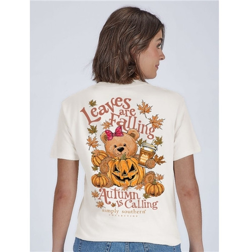 Leaves Are Falling Autumn Is Calling Teddy Bear Short Sleeve Tee by Simply Southern