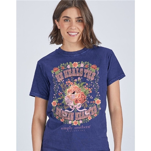 He Heals The Broken Hearted Navy Short Sleeve Tee by Simply Southern