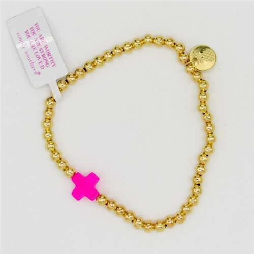 Pink and Gold Cross Positivity Bracelet by Simply Southern