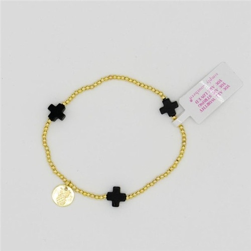 Gold and Black Jewel Cross Positivity Bracelet by Simply Southern