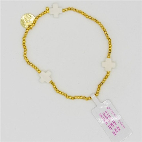 Gold and White Jewel Cross Positivity Bracelet by Simply Southern
