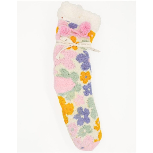 Fuzzy Camper Socks With Colorful Flowers by Simply Southern