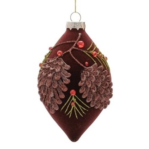 Ornament Teardrop 4"D, 5"H Glass Copper with Pine Cones Ornament Teardrop 4"D, 5"H Glass Copper with Pine Cones