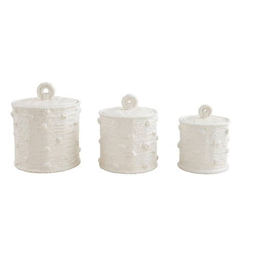White Woven Stoneware Canister Set