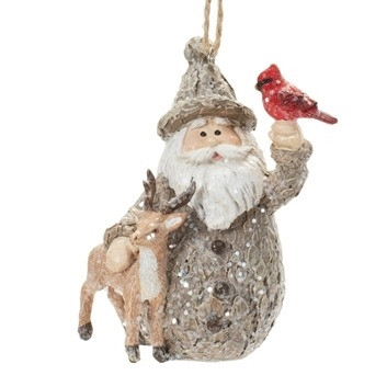 Santa w/Cardinal Ornament 3”H Resin