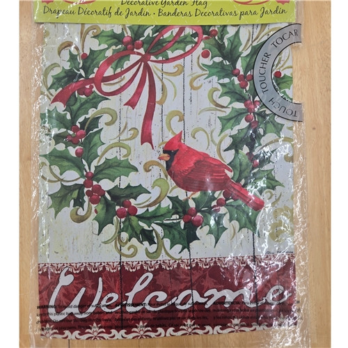 Cardinal Holly Wreath Garden Suede Flag