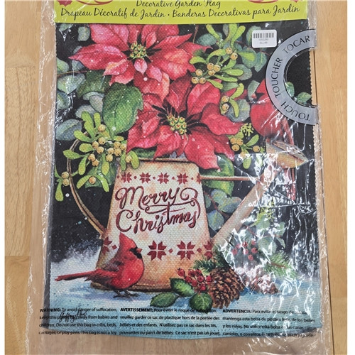 Poinsettia Watering Can Textured Garden Flag
