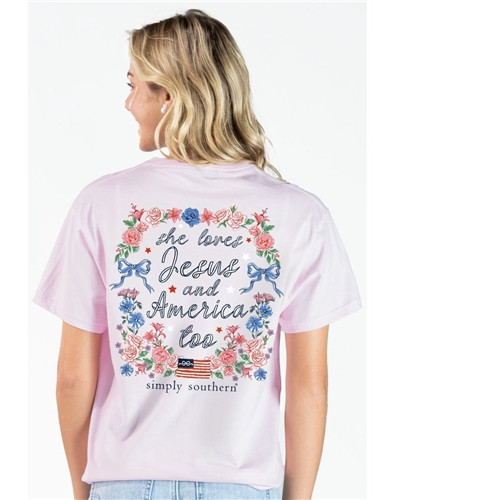 She Loves Jesus and America Too Short Sleeve Tee by Simply Southern