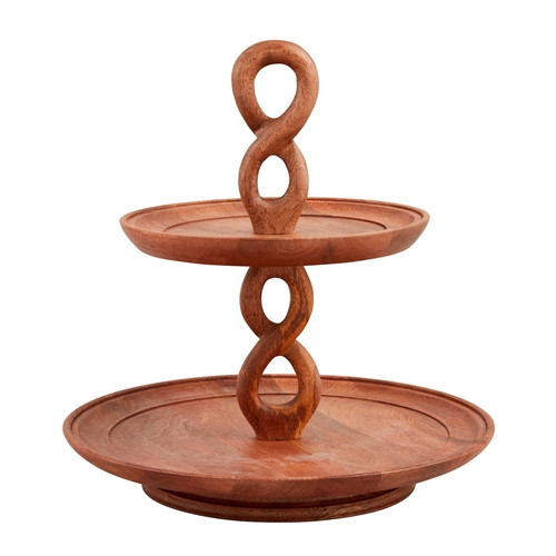 Two-tier Mango Wood Server with Twisted Center Dowel - McClard's Gifts