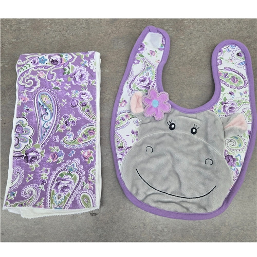 Heather the Hippo Bib & Burp Cloth