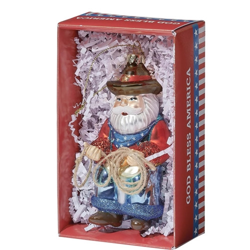 5.5" Boxed Patriotic Santa Cowboy Ornament