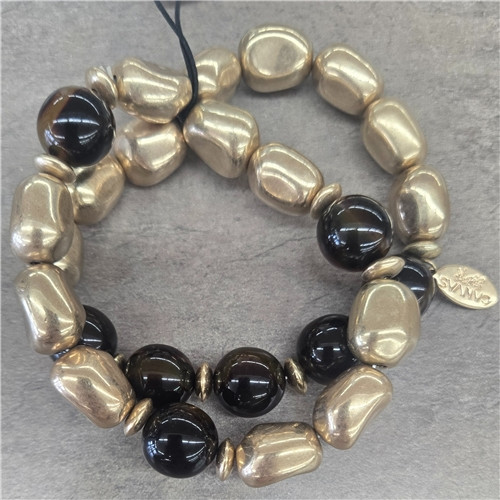 Amber Resin & Ball Bead Bracelet Set