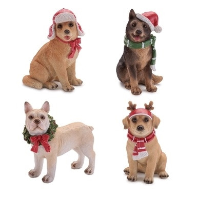 Holiday Dog (4 Asst) 4.5"H, 4.75"H Resin