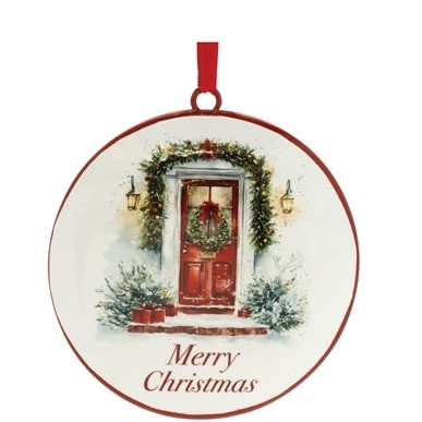 Merry Christmas Disc Ornament 6”H Iron
