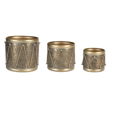 Drum Container (Set of 3) 6.25"D x 5.25"H, 8"D x 7"H, 9.5"D x 8.5"H Metal/Rope