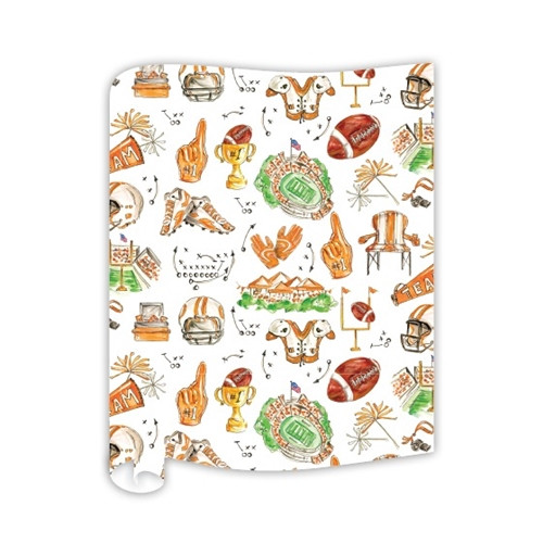 Table Runner- Handpainted Bright Orange Football Icons Pattern