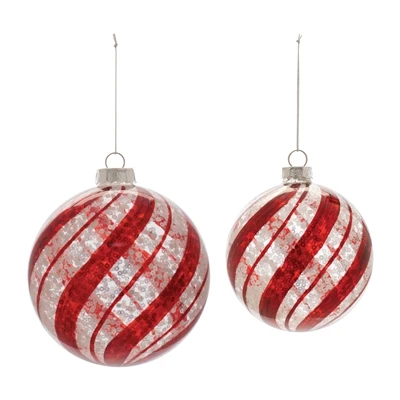 Ball Ornament-Red/White Glass 4" OR 5"