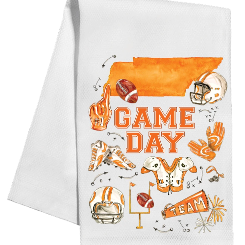 Kitchen Towel- Hand Painted Bright Orange Gameday