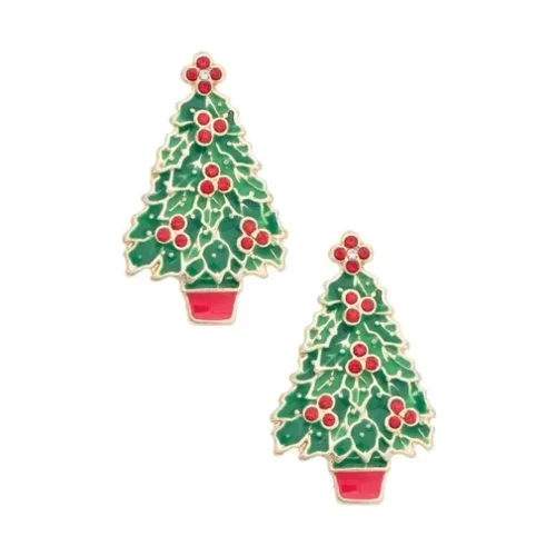 O Christmas Tree Enamel Stud Earrings in Green