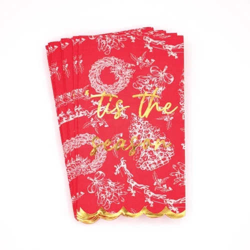 Red Toile Gold Foil Paper Guest Towel 16 Pack